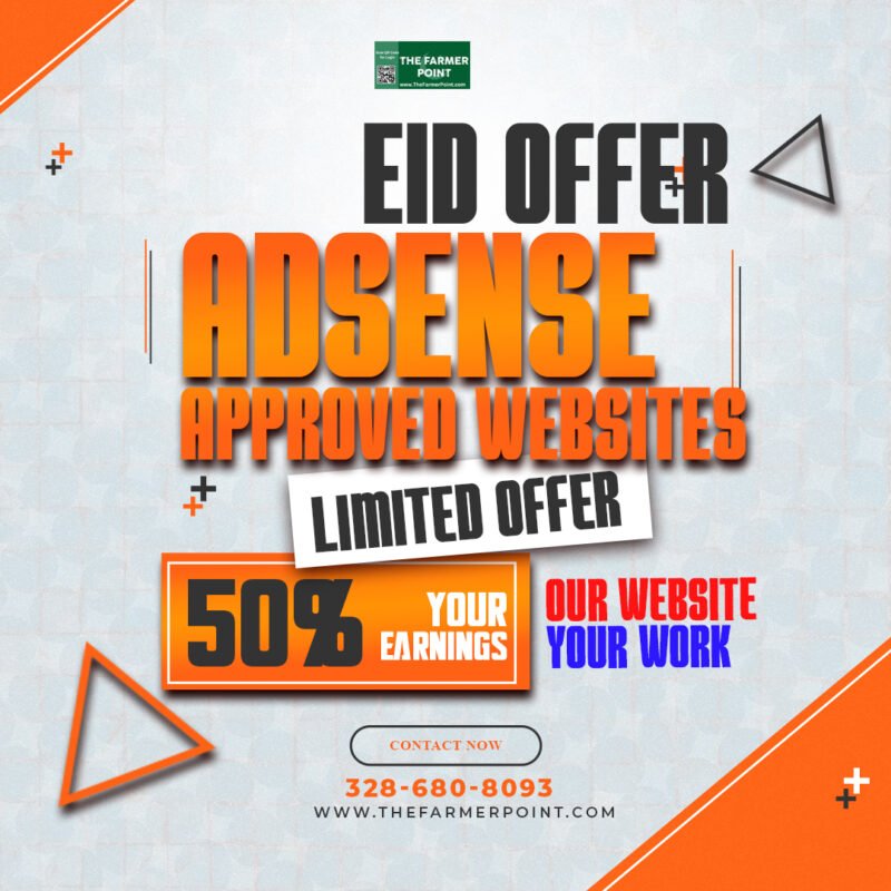 🚀 **Eid Offer – Limited Time Deal!** Get AdSense Approved Websites and start earning instantly! 💻 *Our Website – Your Work – Your Earnings!* 📞 Contact Now: 0328 6808093 🌐 Visit: http://www.thefarmerpoint.com \#AdSenseApproved #EidOffer #OnlineBusiness #PassiveIncome #TheFarmerPoint #WebDevelopment #LimitedTimeOffer