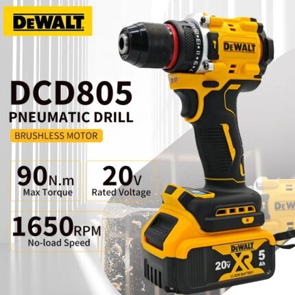 DEWALT DCD805 Lithium Battery 20V Rechargeable Brushless Compact Electric Screwdriver Hand Drill Impact Drill