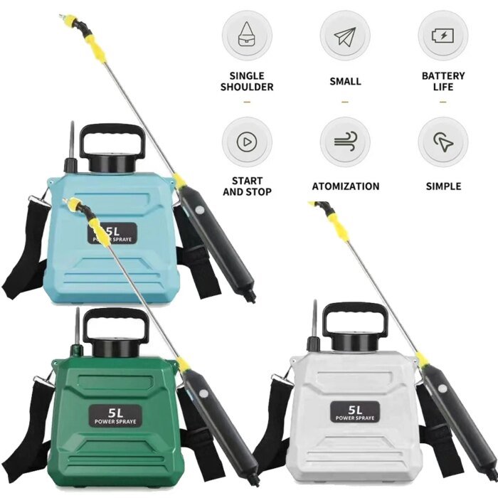 New 5L agricultural spray, backpack type high-pressure spray, electric irrigation disinfection pesticide spray, green/blue/white - Image 1