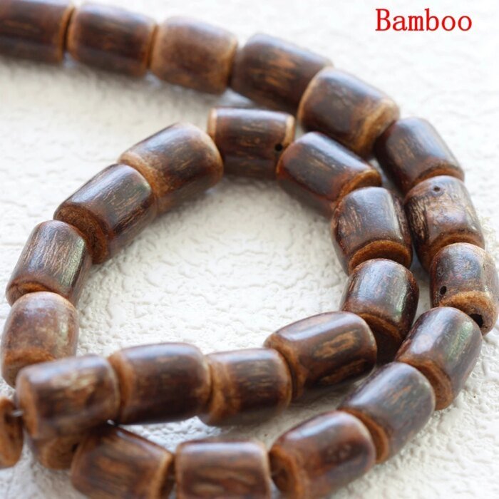 One Strand Natural Bamboo and Bodhi Seed Beads - Varies Shapes (G486) - Image 2