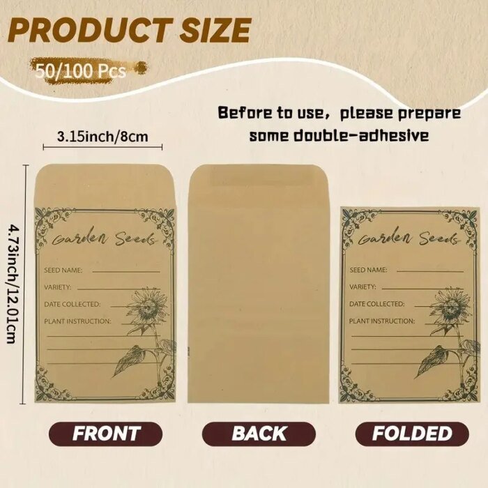 50/100pcs Seed Envelopes 4.72 * 3.15 inch Small Envelope Collection Vegetable Plant Garden Seeds - Image 2