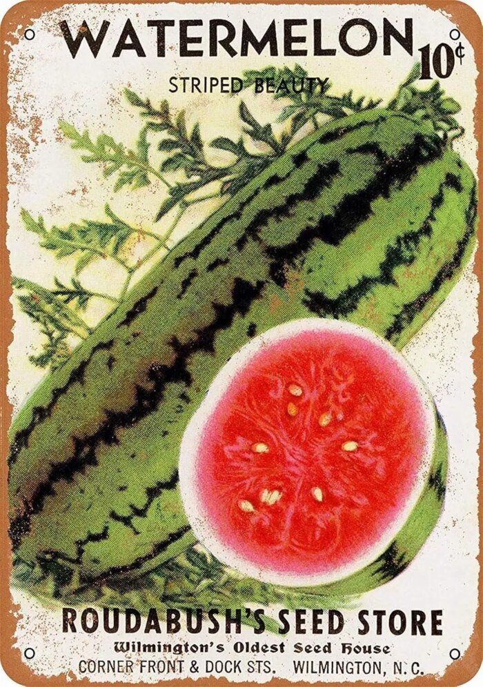 Metal Sign - Roudabushs Watermelon Seeds Retro Wall Decor Home - Image 1