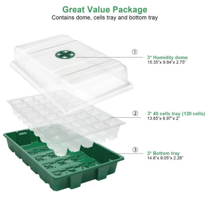 3 pcs Seed Tray, 40 Holes Cell Propagator Growth Thickening Seedling Start Growth Tray With Transparent Cover Greenhouse And Gar - Image 6