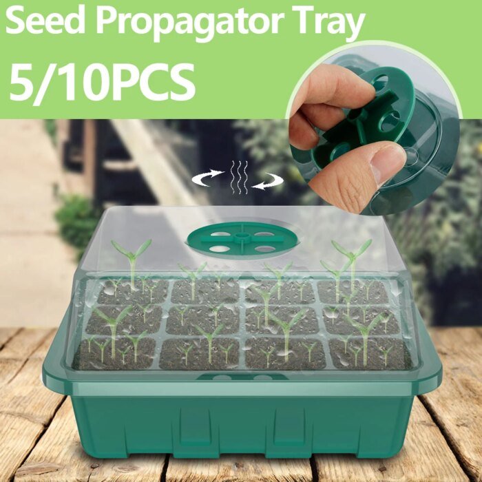 5Pcs Seed Propagator Tray Plastic Seedlings Trays with Transparent Cover Breathable Seedlings Germination Tray for Garden Indoor - Image 1