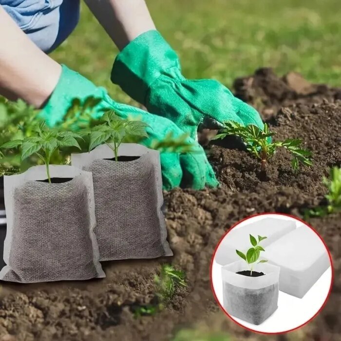 8x10cm 100pcs Biodegradable Seed Nursery Bags, Non-Woven Plants GrowBags, Fabric Seedling Pots Plants Pouch, Home Garden Supply - Image 1