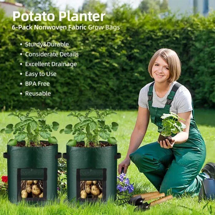 5PCs Garden Supplies Vegetable Plant Grow Bag Planting Container Bag Thicken Garden Pot DIY Potato Grow Planter PE Cloth - Image 6